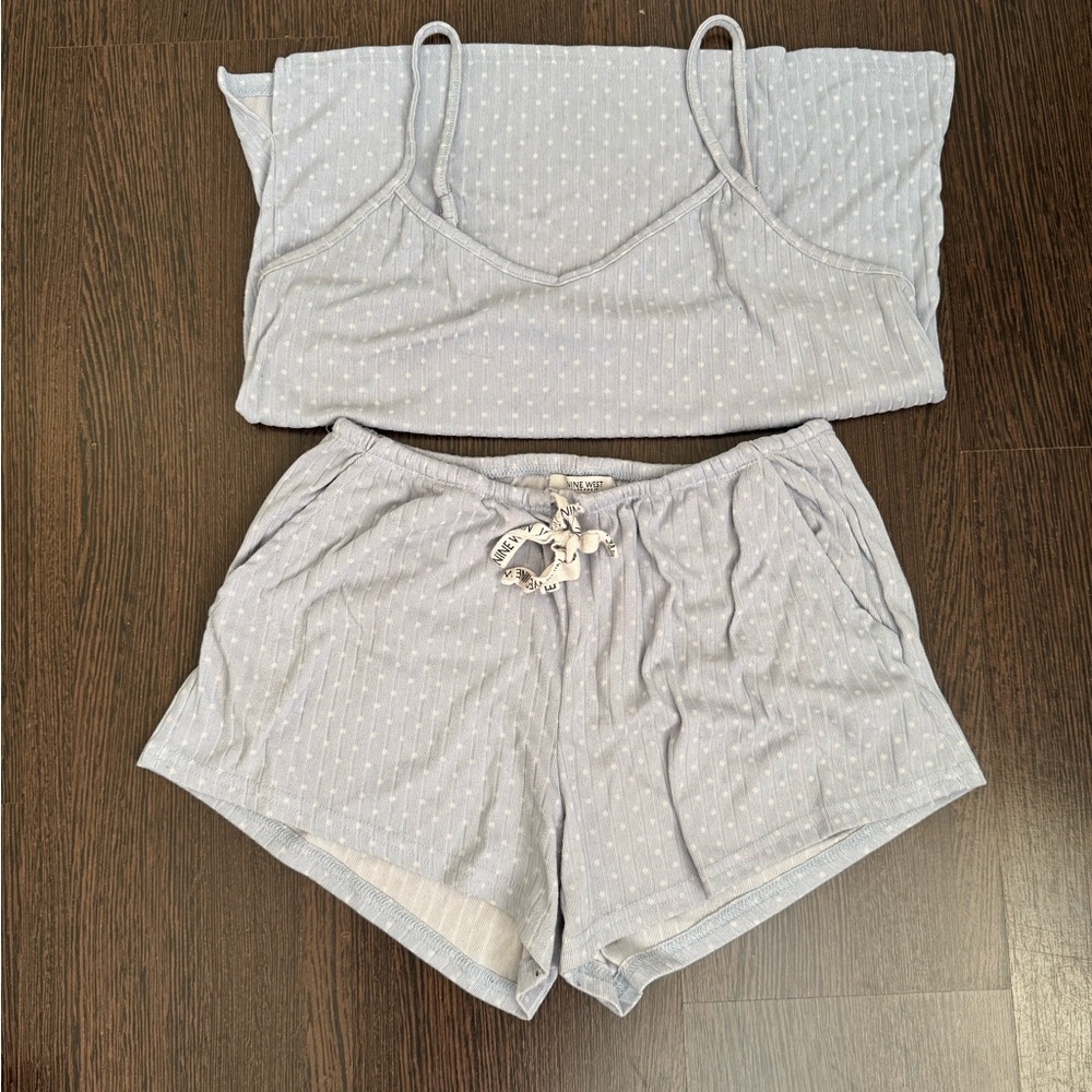 Nine West Light Blue Polka Dots Pajama Set